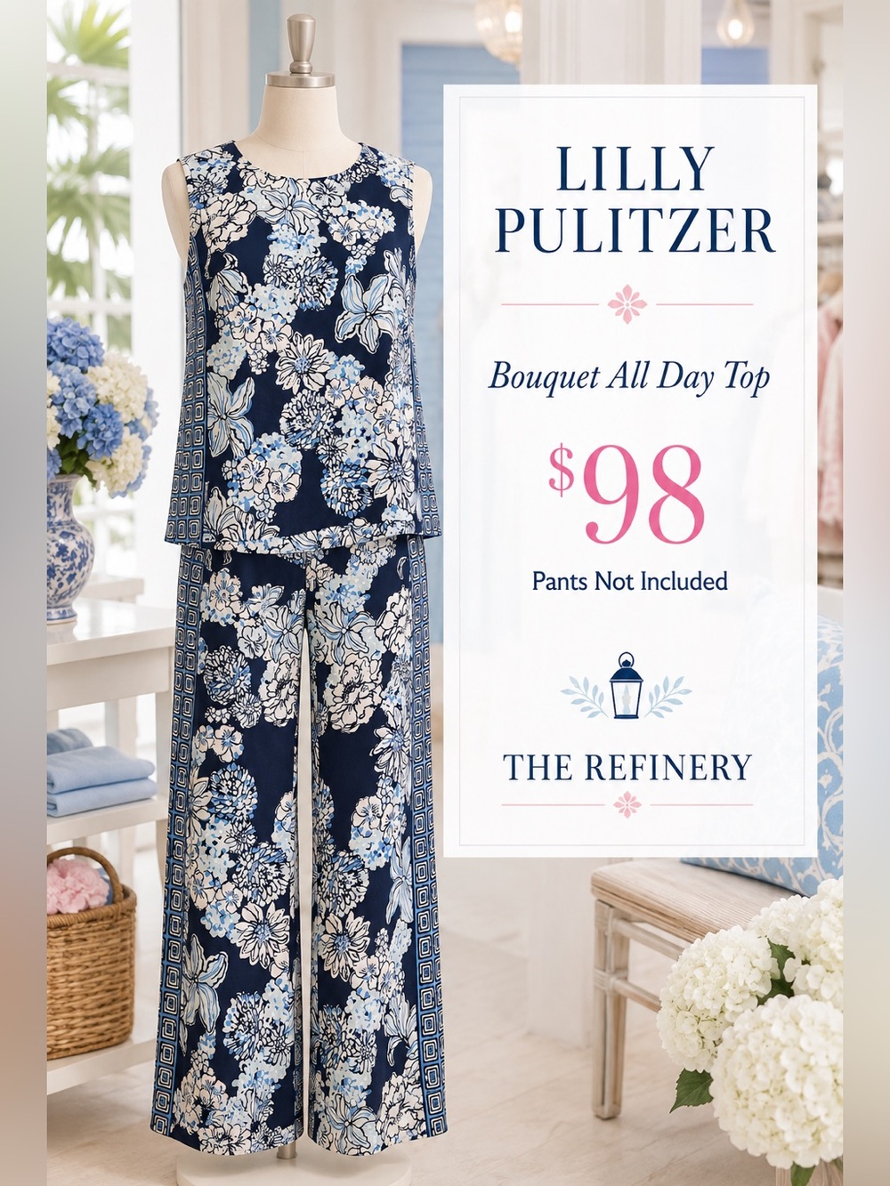 Lilly Pulitzer blue bouquet all day top XS NWT